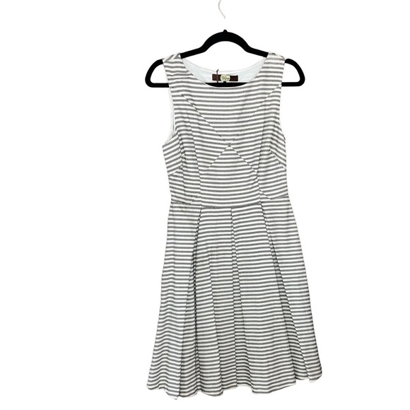 NWT Anthropologie x Eva Franco Alma Fit & Flare Dress Ecru Brown Stripe 6 - Picture 2 of 16